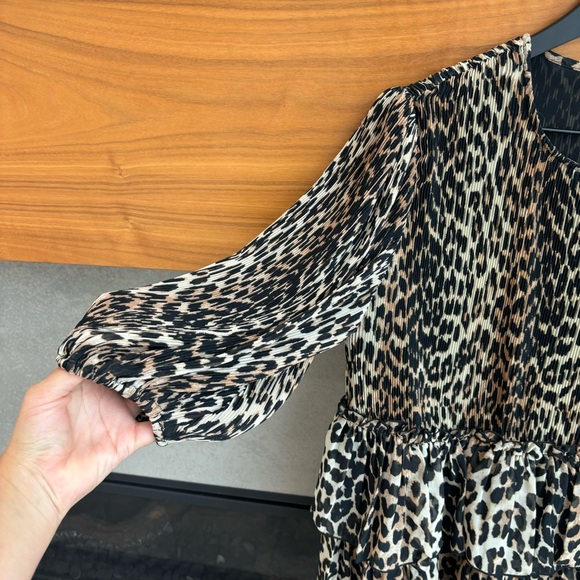 GANNI Pleated Leopard Print Georgette Mini Dress, Size M - Picture 9 of 16